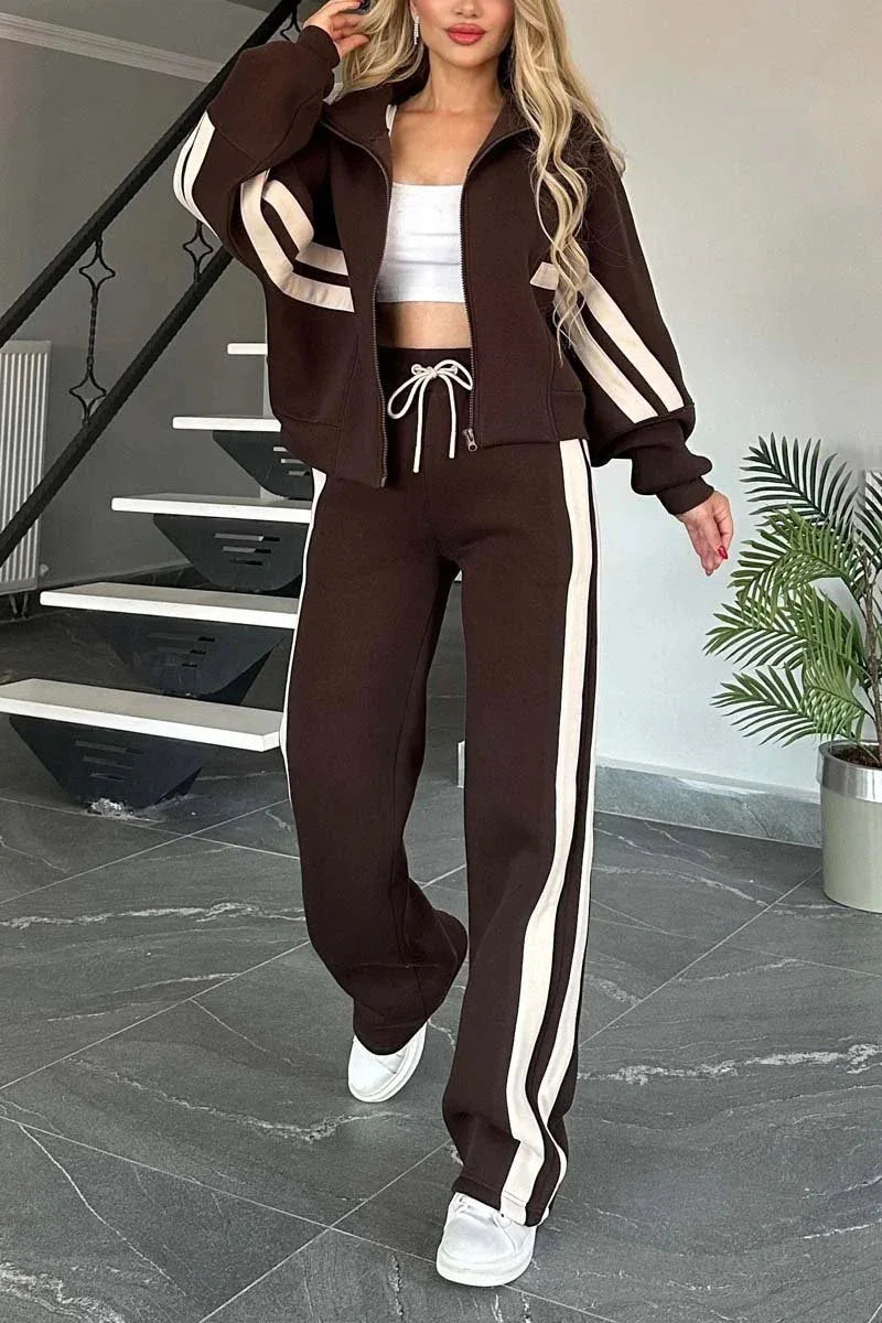 Women's striped zipper set